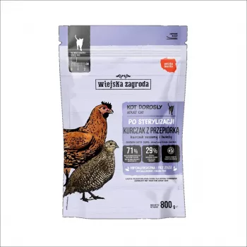 Ração seca esterilizada WIEJSKA ZAGRODA com frango e codorniz para gatos 800g