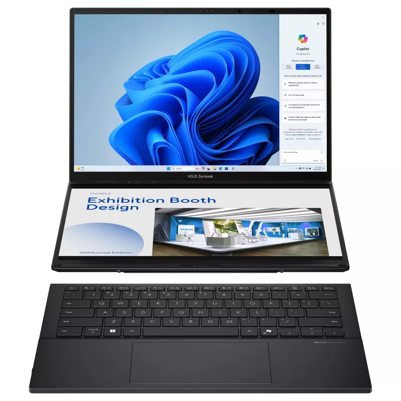 Portátil 2-em-1 ASUS Zenbook Duo UX8406CA-QL331W, 14 polegadas WUXGA OLED Touch, Intel Core Ultra 9 285H, 32GB LPDDR5x, 1TB SSD, Windows 11 Home, teclado QWERTZ alemão