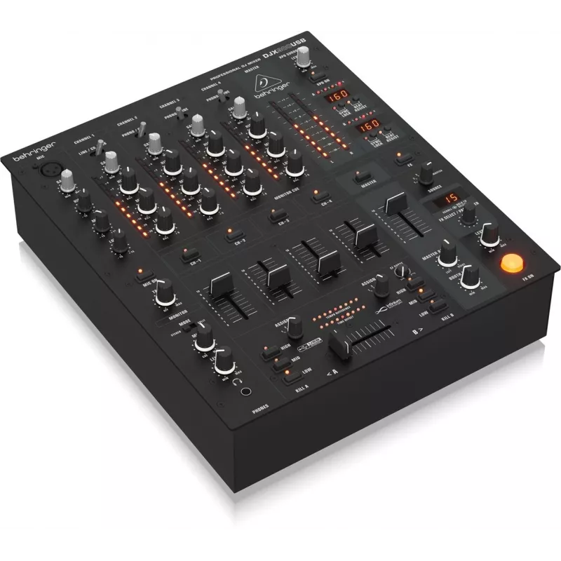 Misturadora DJ profissional Behringer DJX900USB de 5 canais com crossfader VCA sem contacto INFINIUM, efeitos digitais avançados e interface USB/áudio