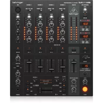 Misturadora DJ profissional Behringer DJX900USB de 5 canais com crossfader VCA sem contacto INFINIUM, efeitos digitais avançados e interface USB/áudio