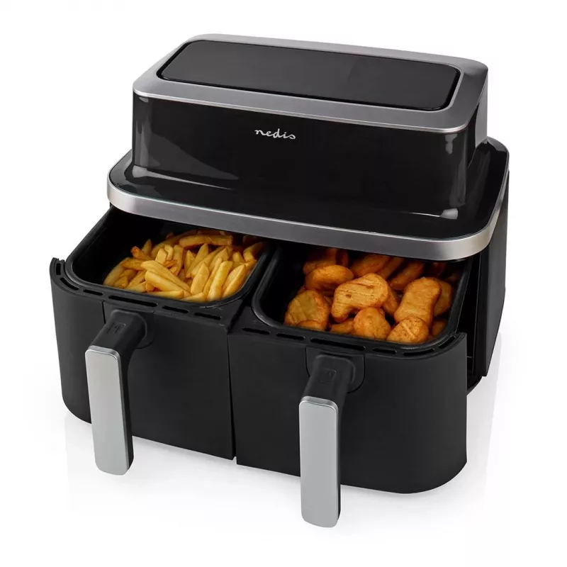 Nedis KAAF320BK fritadeira de ar quente de cesto duplo, 4,2 l, 80-200 °C, temporizador de 60 min, preta
