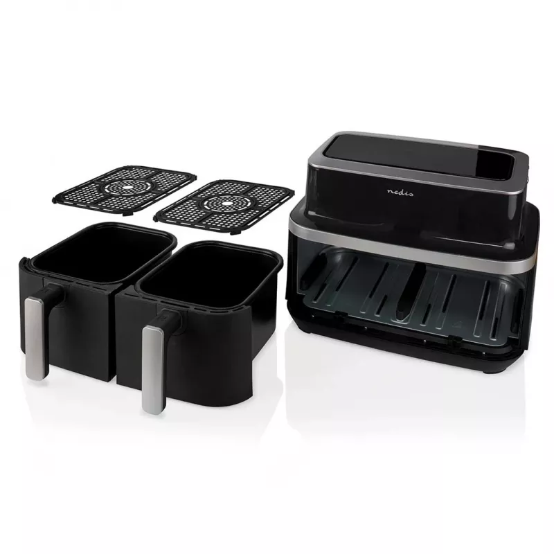 Nedis KAAF320BK fritadeira de ar quente de cesto duplo, 4,2 l, 80-200 °C, temporizador de 60 min, preta