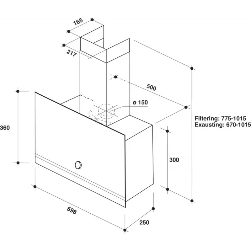Exaustor de parede Whirlpool WHVA 62F LM K, 59,8 cm, 485 m³/h, mecânico, LED, preto