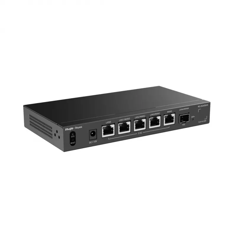 Ruijie Reyee RG-EG406XS Gateway Cloud Multi-WAN, 6 Portas, 2.5GE WAN/LAN, 10G SFP+, VPN, Gestão Cloud, Montagem em Rack