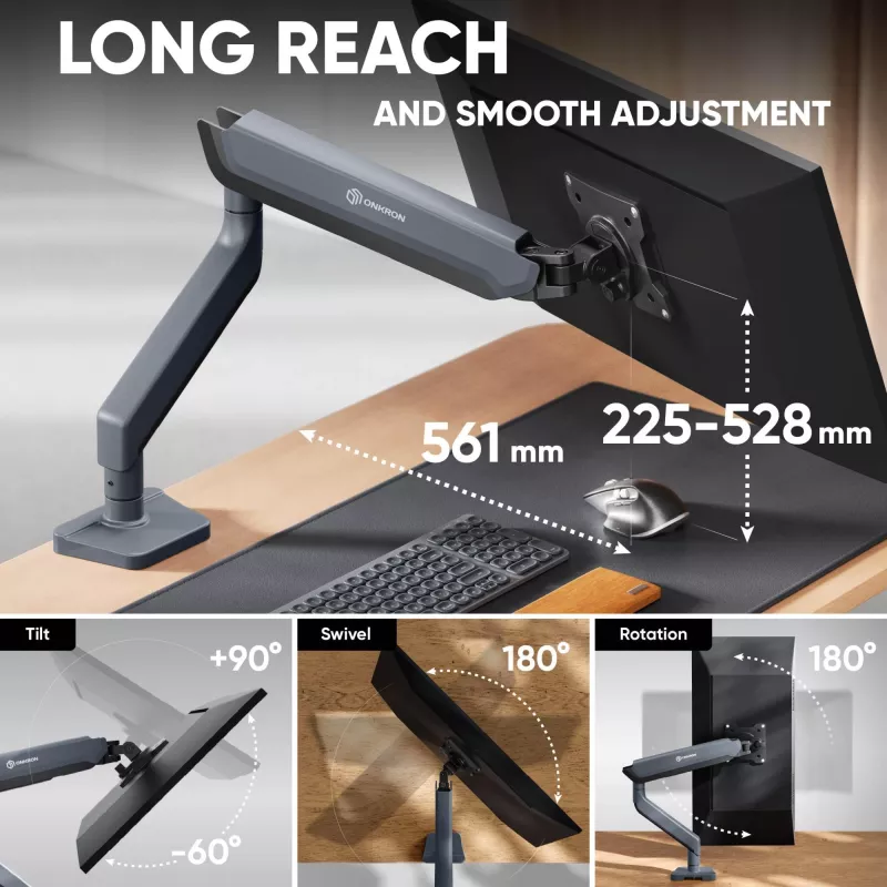 ONKRON G95-G Suporte de Secretária para Monitores 17-45 Polegadas, Grafite