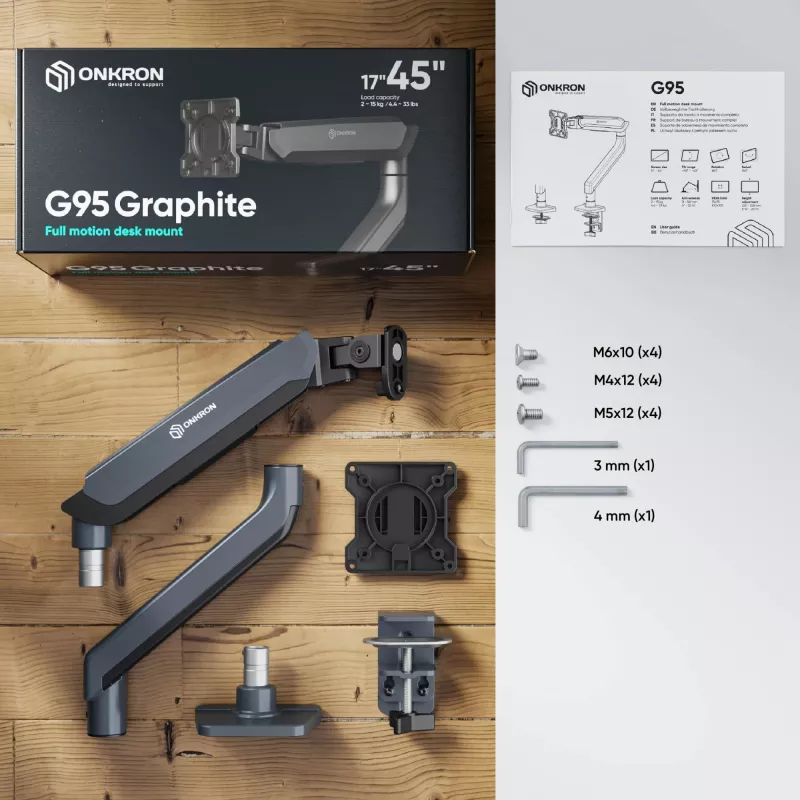 ONKRON G95-G Suporte de Secretária para Monitores 17-45 Polegadas, Grafite