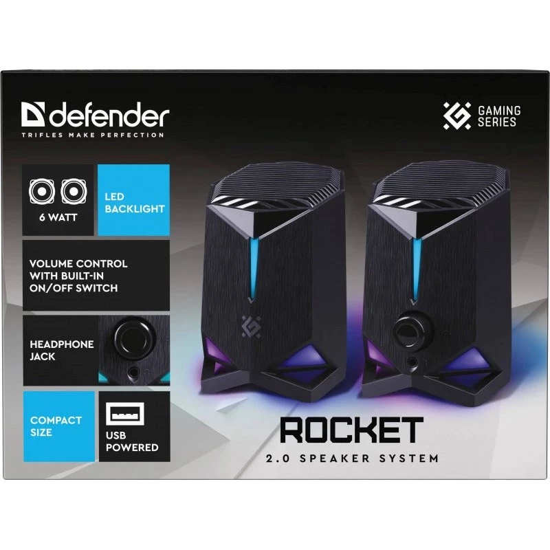 Defender Rocket 2.0 Altifalantes para PC 6W LED USB Preto