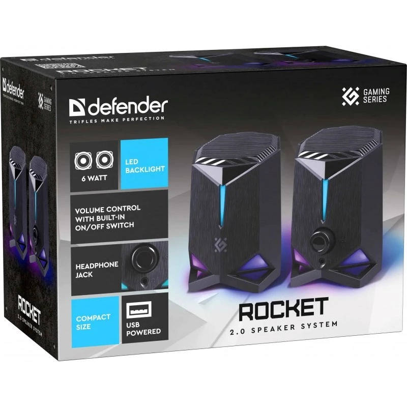 Defender Rocket 2.0 Altifalantes para PC 6W LED USB Preto