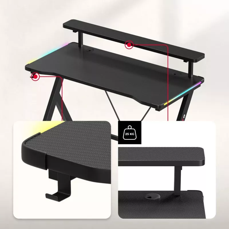 HUZARO Hero 1.9 RGB Secretária Gaming Preta
