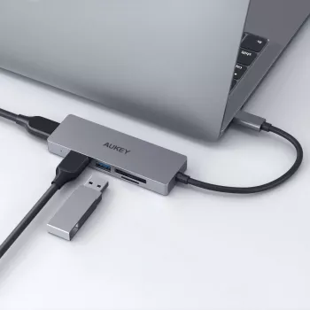 AUKEY CB-C63 Hub USB-C Ultra Slim 4-em-1 Alumínio Cinzento Espacial