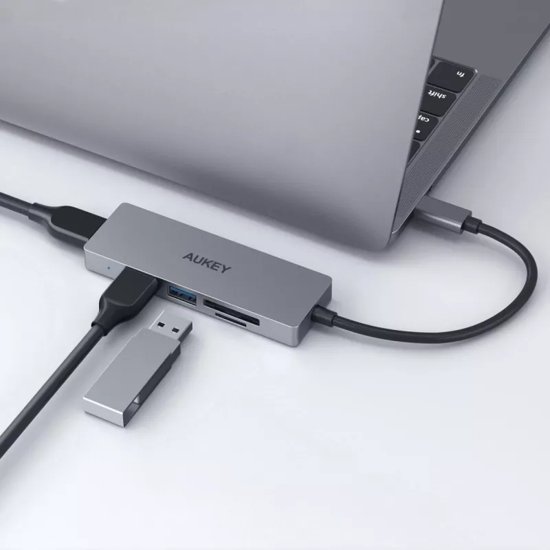 AUKEY CB-C63 Hub USB-C Ultra Slim 4-em-1 Alumínio Cinzento Espacial