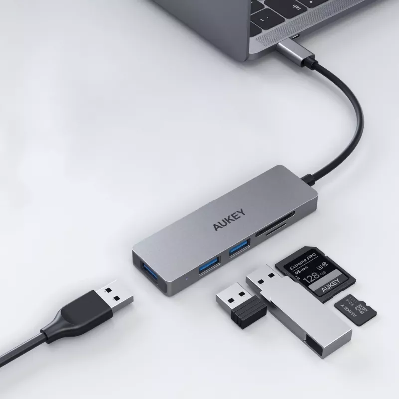 AUKEY CB-C63 Hub USB-C Ultra Slim 4-em-1 Alumínio Cinzento Espacial