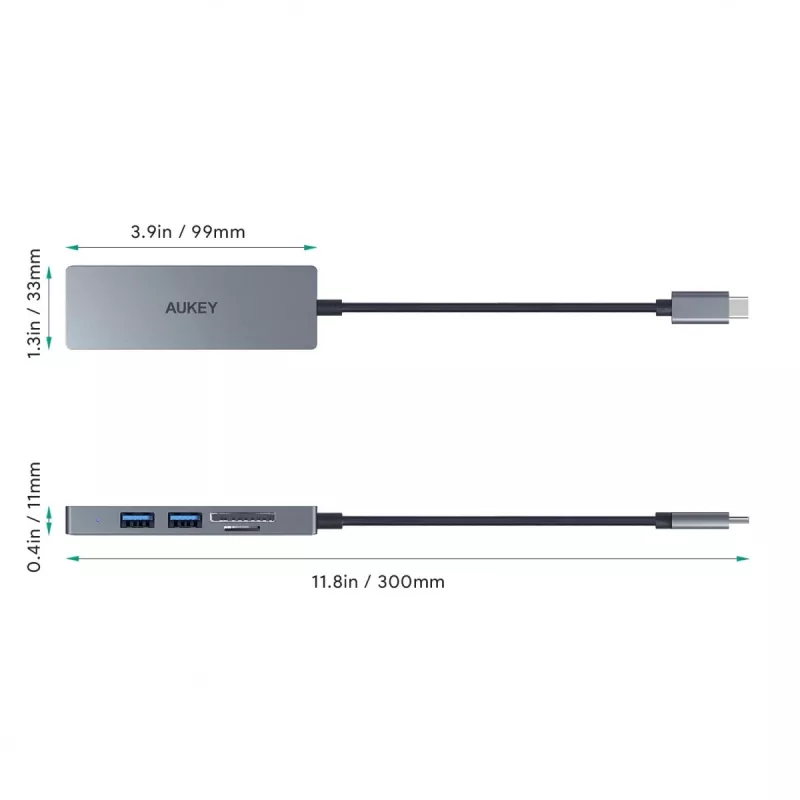 AUKEY CB-C63 Hub USB-C Ultra Slim 4-em-1 Alumínio Cinzento Espacial