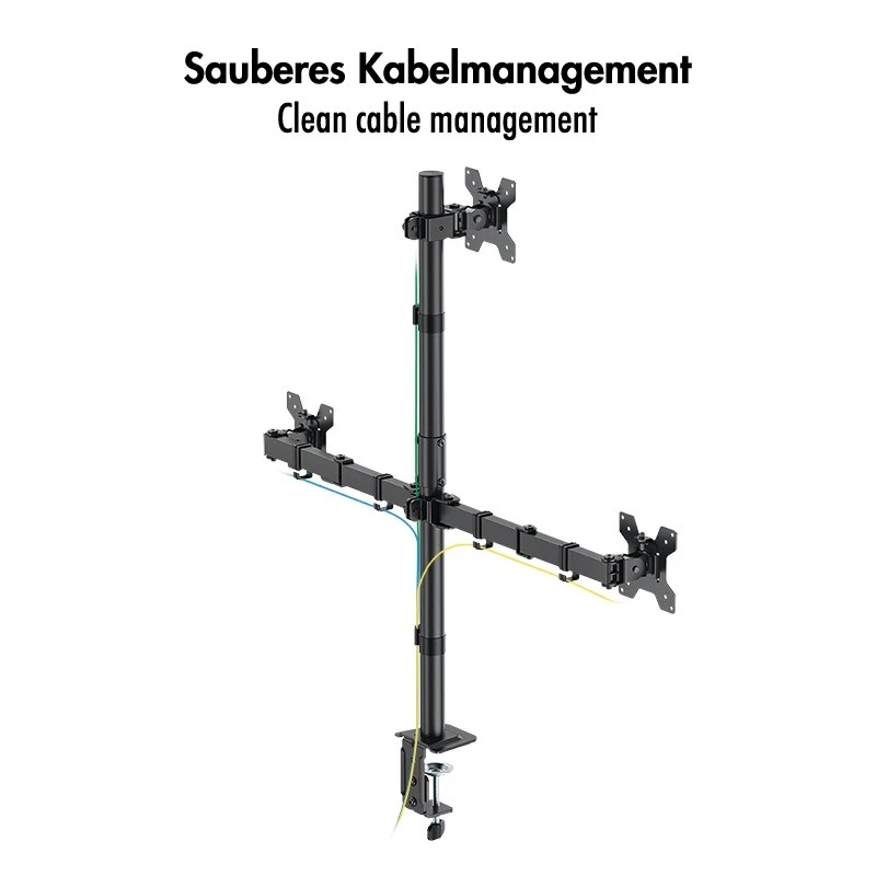 LOGILINK Suporte para Três Monitores para Ecrãs 17-27 Polegadas, 10 kg por Braço, Preto