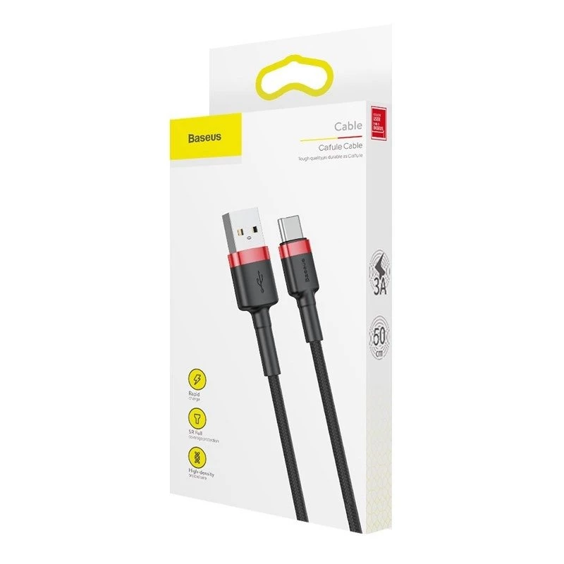 Cabo Baseus Cafule USB-A para USB-C 0,5m 3A Vermelho/Preto