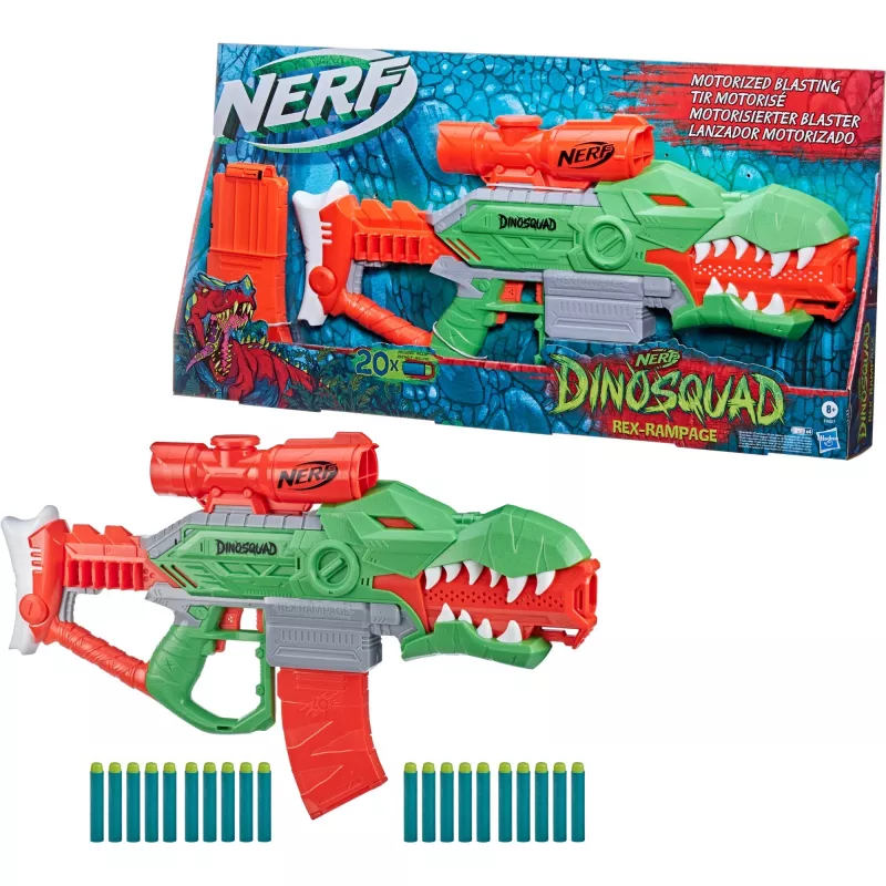 Blaster de Dardos Motorizado HASBRO Nerf DinoSquad Rex-Rampage - Verde/Laranja