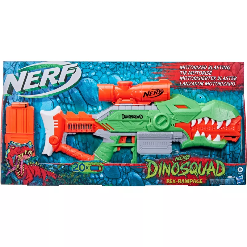Blaster de Dardos Motorizado HASBRO Nerf DinoSquad Rex-Rampage - Verde/Laranja