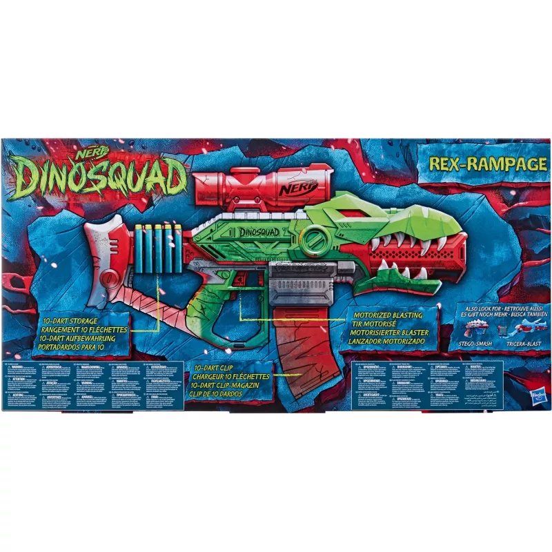 Blaster de Dardos Motorizado HASBRO Nerf DinoSquad Rex-Rampage - Verde/Laranja