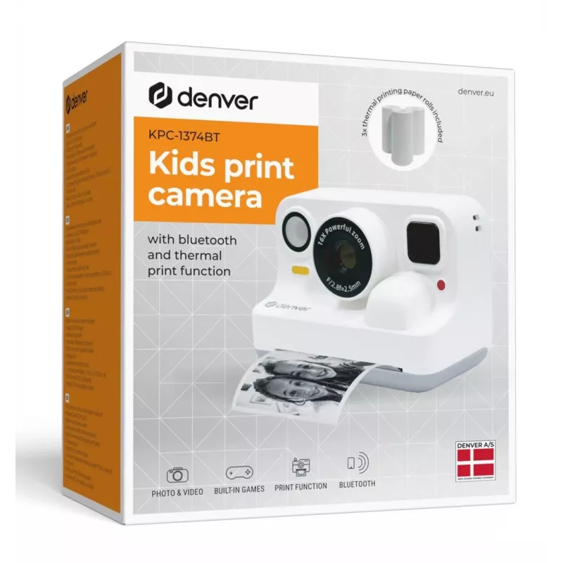 Denver KPC-1374BTW Máquina fotográfica infantil branca com impressora