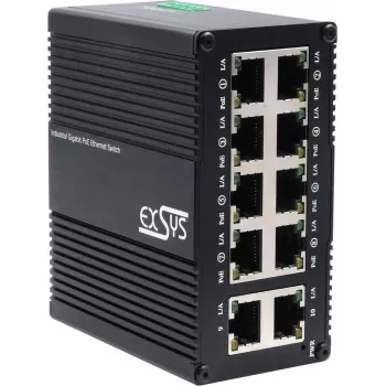 Exsys EX-62026PoE Switch industrial mini 10 portas Gigabit PoE+ 12-48VDC