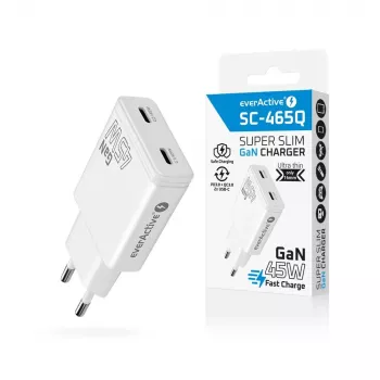 EVERACTIVE carregador GaN 45W USB-C QC3.0 SC-465Q branco