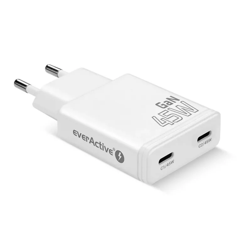 EVERACTIVE carregador GaN 45W USB-C QC3.0 SC-465Q branco