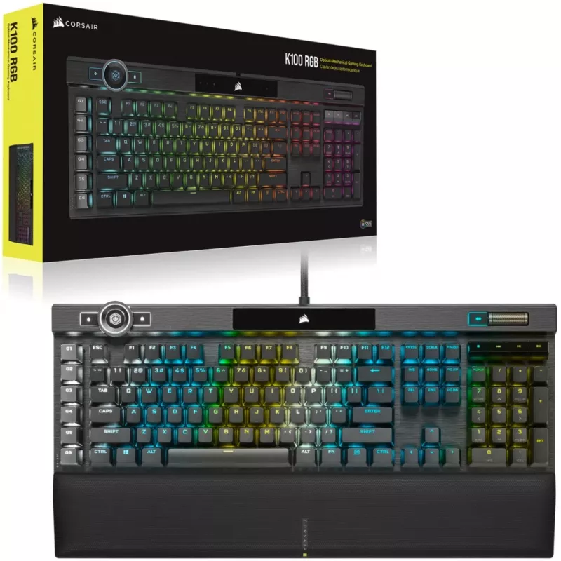 Corsair K100 RGB Teclado Gaming, CORSAIR OPX Interruptores Ótico-Mecânicos, RGB LED, Preto