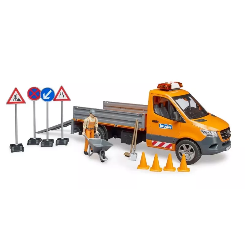 BRUDER MB Sprinter Municipal com Módulo de Luz e Som, Laranja, Escala 1:16