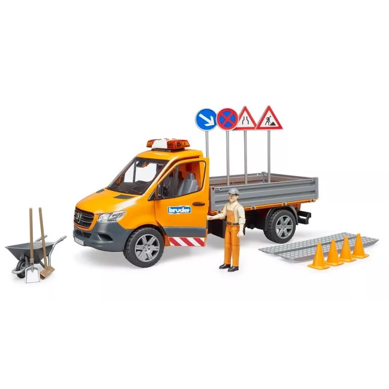 BRUDER MB Sprinter Municipal com Módulo de Luz e Som, Laranja, Escala 1:16