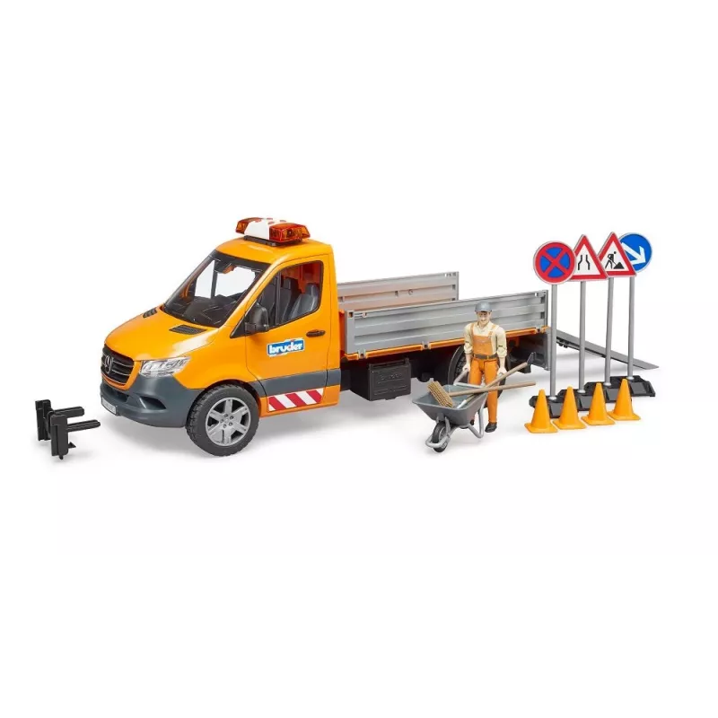 BRUDER MB Sprinter Municipal com Módulo de Luz e Som, Laranja, Escala 1:16