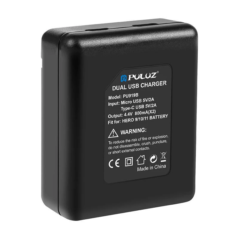 PULUZ PU919B Carregador de Bateria de Duplo Slot para GoPro Hero 9/10/11/12