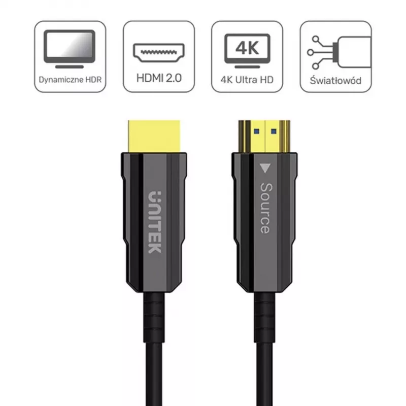 UNITEK Cabo ótico ativo HDMI 2.0 AOC 4K 60Hz 12m - Preto