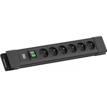 Régua de tomadas Bachmann CONNECTUS 6xUTE com interruptor 2,0 m CEE7/7 preto (BM005935)