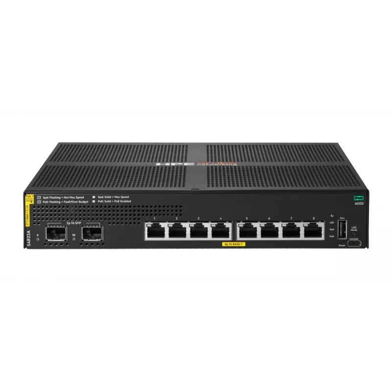 Switch gerido HPE Aruba Networking CX 6000 8 portas 10/100/1000 PoE+ 2 portas SFP 67W