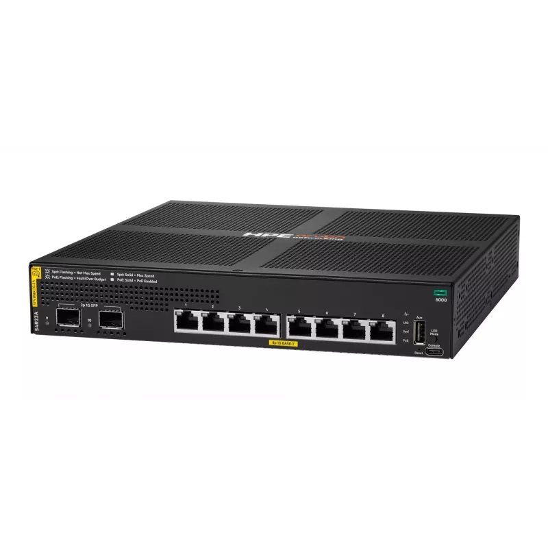 Switch gerido HPE Aruba Networking CX 6000 8 portas 10/100/1000 PoE+ 2 portas SFP 67W