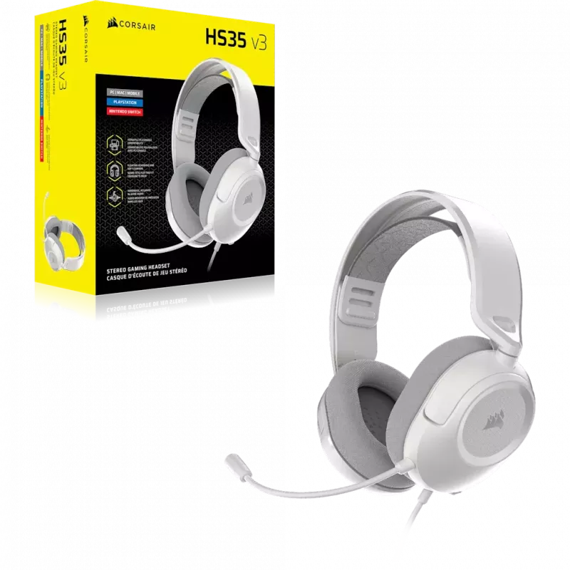 Headset de gaming com fios Corsair HS35 v3 branco