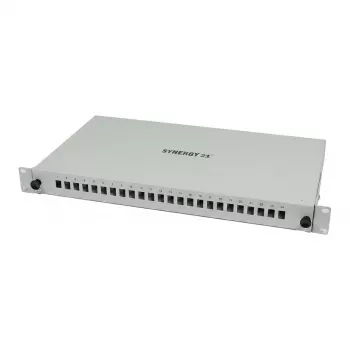 Synergy 21 patch panel de fibra ótica 24xLC-Duplex, 19 polegadas 1U, sem acopladores LC, cinzento-claro