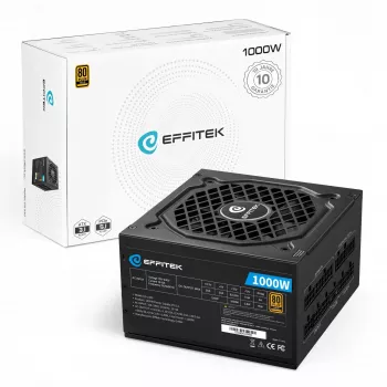 EFFITEK fonte de alimentação 1000W Gold ATX 3.1, PCIe 5.1 cabo modular