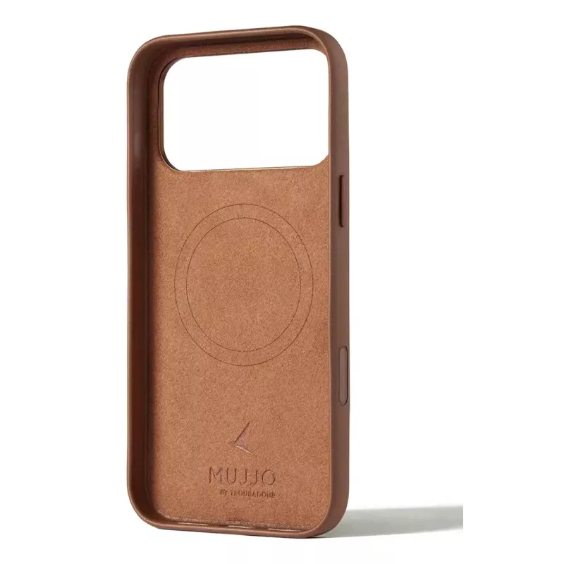Capa de pele com carteira Mujjo para iPhone 17 Pro Max, compatível com MagSafe, Tan