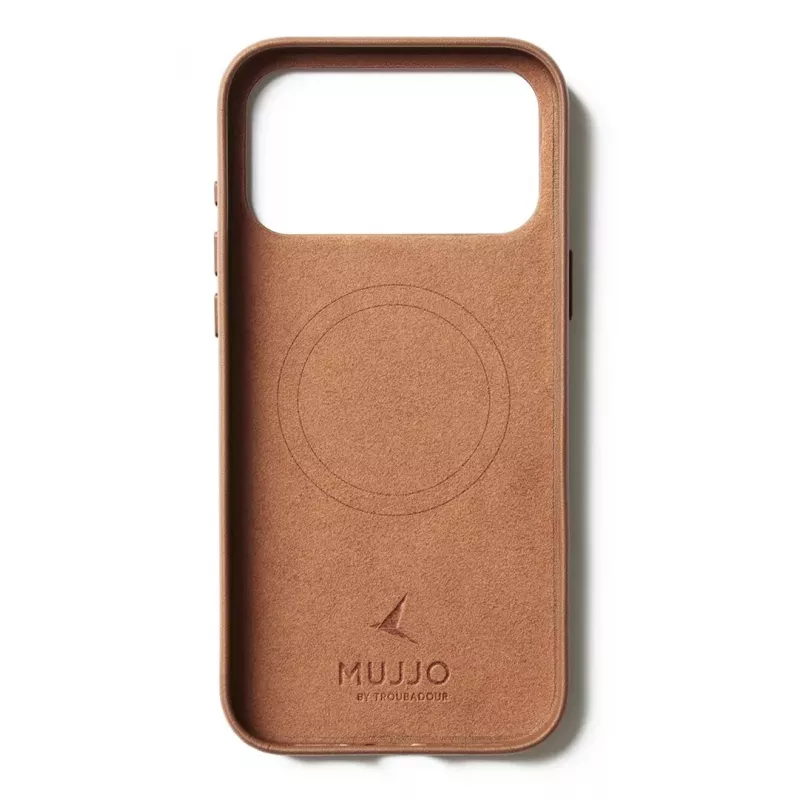 Capa de pele com carteira Mujjo para iPhone 17 Pro Max, compatível com MagSafe, Tan