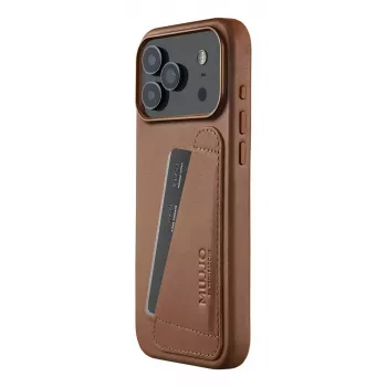 Capa de pele com carteira Mujjo para iPhone 17 Pro Max, compatível com MagSafe, Tan