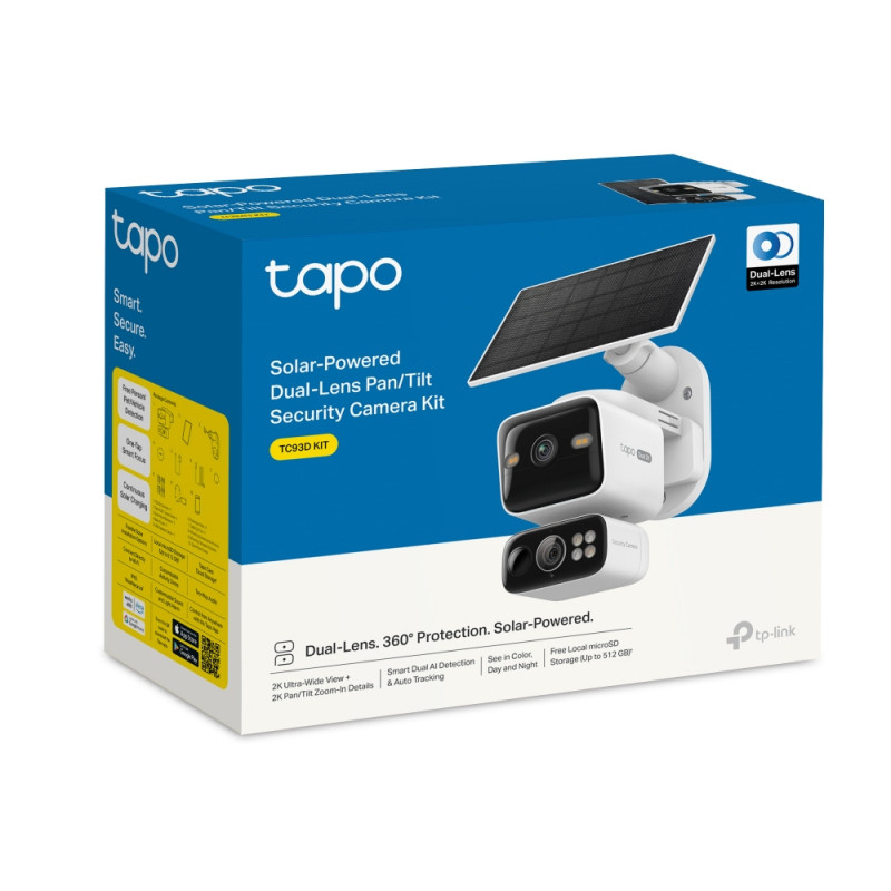 Kit de câmara de segurança solar TP-LINK Tapo TC93D KIT V1 - câmara Wi-Fi 2K QHD com rotação/inclinação e painel solar