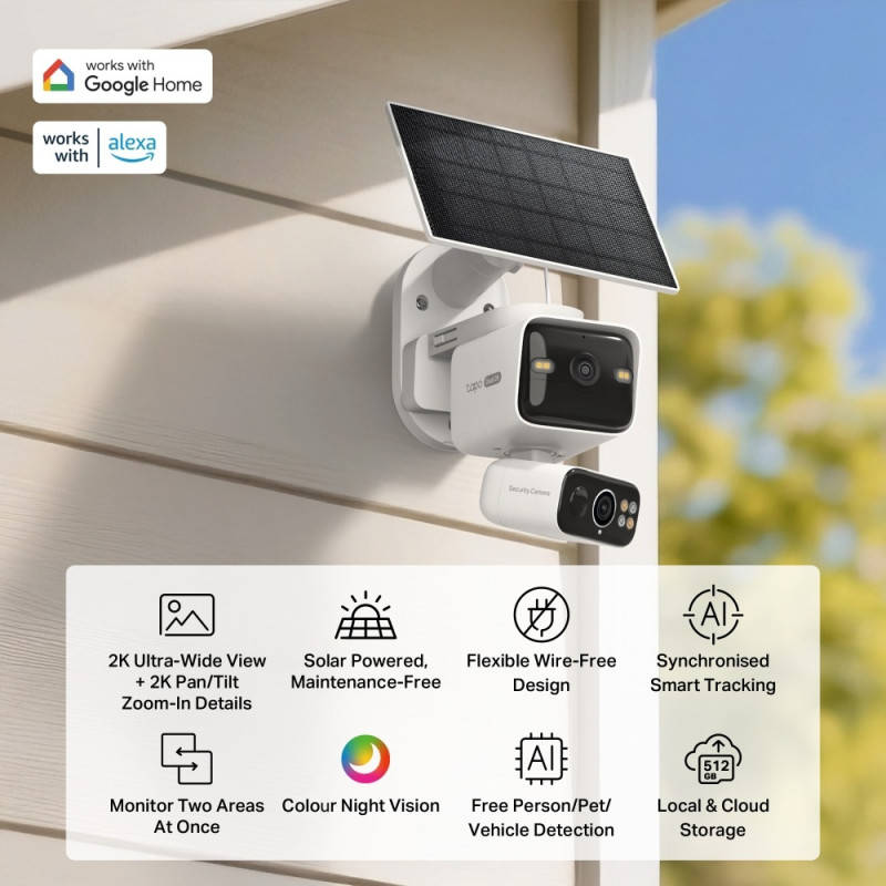 Kit de câmara de segurança solar TP-LINK Tapo TC93D KIT V1 - câmara Wi-Fi 2K QHD com rotação/inclinação e painel solar