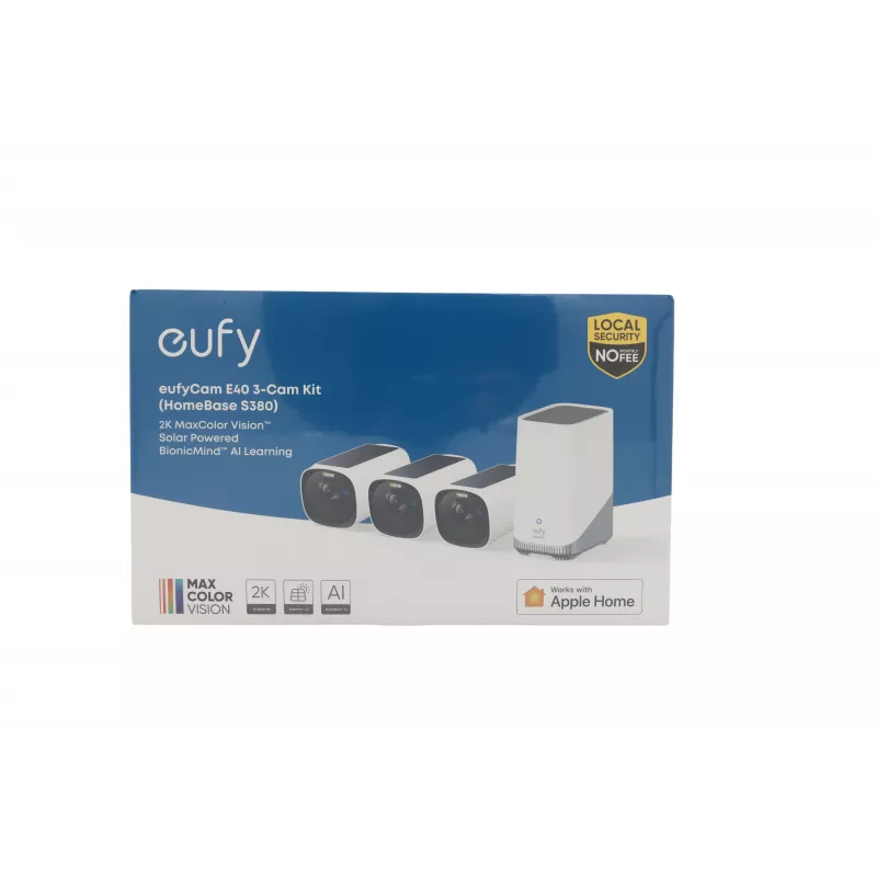 eufy Security eufyCam E40 Kit de 3 Câmaras com HomeBase 3, Resolução 2K, sem fios, IP65, Visão Noturna a Cores, Deteção por IA, Bateria de 120 Dias