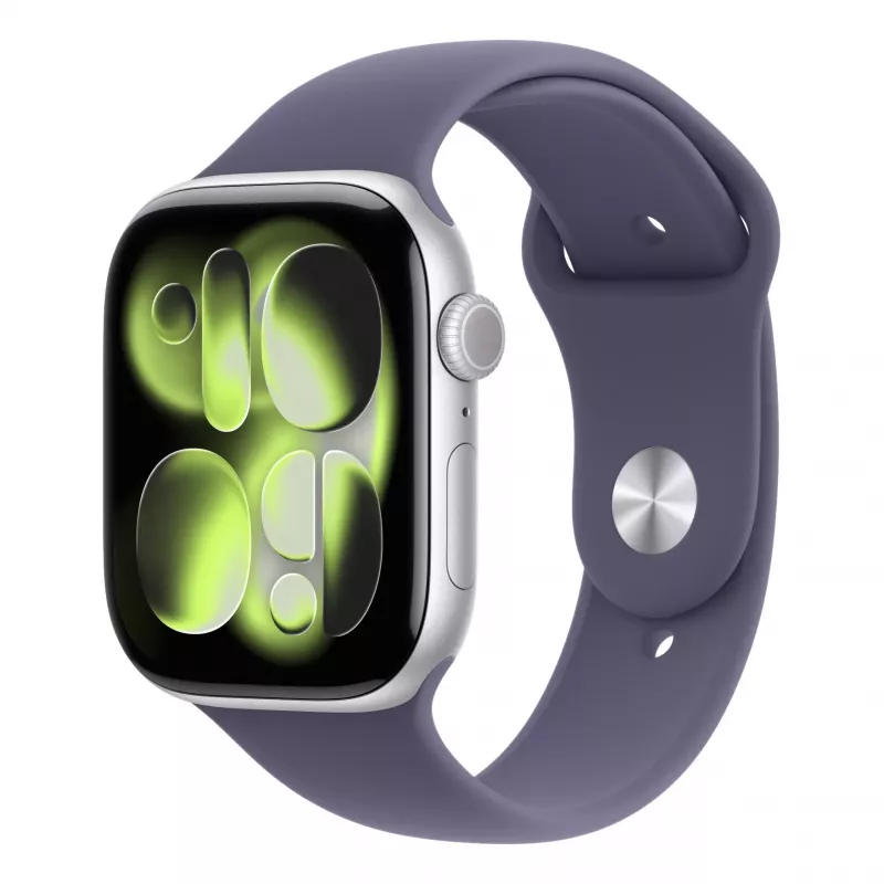 Apple Watch Series 11 GPS 46mm caixa de alumínio prateada com Purple Fog Sport Band M/L