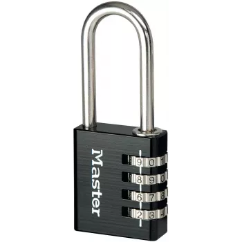 Cadeado de combinação Master Lock 7640EURDBLK 40mm de largura de arco, arco de aço temperado, 4 dígitos reprogramável, prateado/cinzento