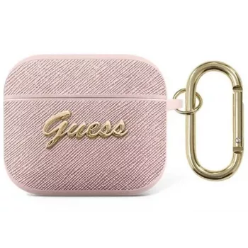 Guess GUA3SASMP Saffiano Script Metal Collection capa de proteção para Apple AirPods 3.ª geração, rosa