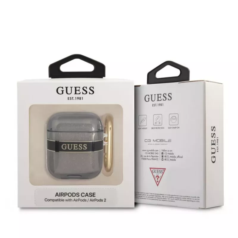 Capa Guess GUA2HHTSK para AirPods 1/2 preta Strap Collection