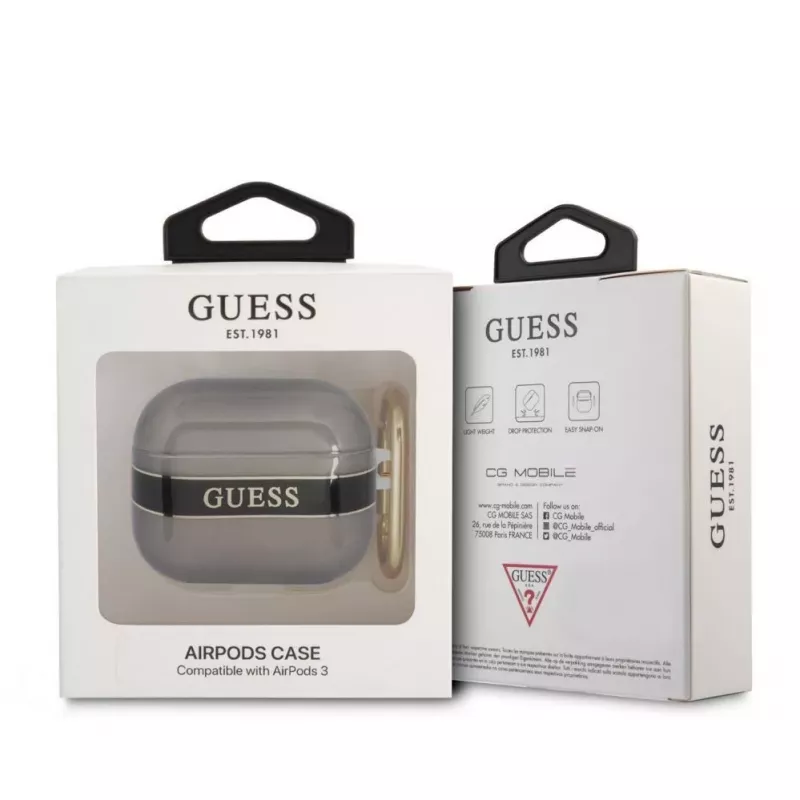 Capa Guess GUA3HHTSK para AirPods 3 preta Strap Collection