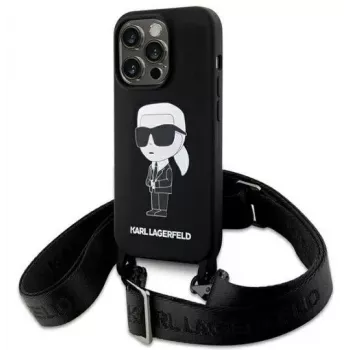 Capa rígida Karl Lagerfeld KLHCP15XSCBSKNK iPhone 15 Pro Max 6,7 polegadas preta Crossbody Silicone Ikonik